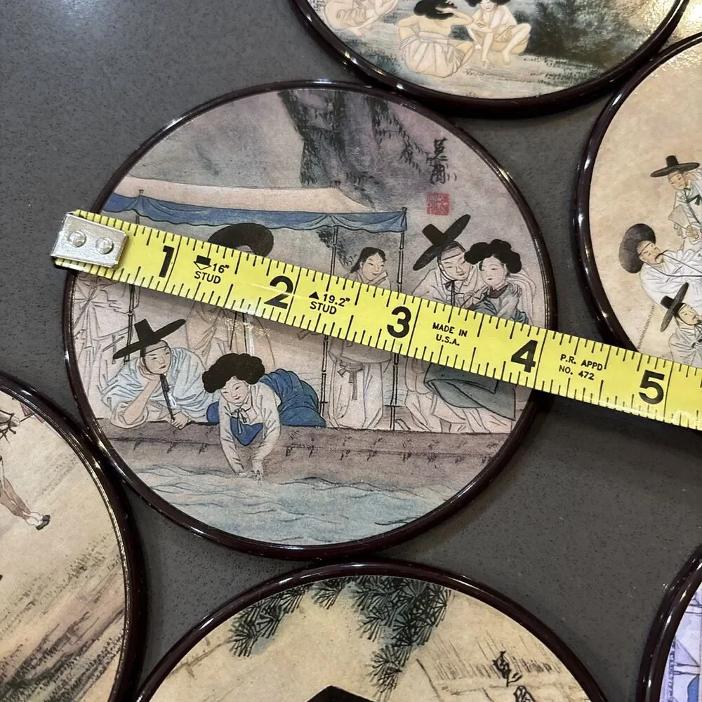 Six Korean Coaster Set With Sin Yun Bok Art Detailed Korean Scenes Laminate Cork